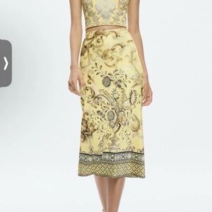 Alice + Olivia Floral Yellow Midi Skirt and top. Skirt size 2, top size 4